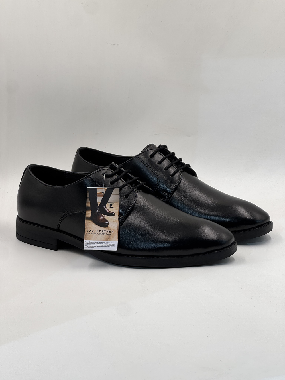 Classic Black Plain-Toe Leather Derby Shoes