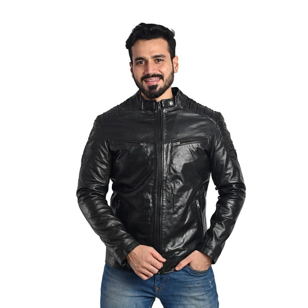 Men's Solid Leather Jacket - Handmade Genuine Leather Outerwear