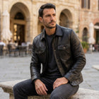 Taj Bespoke Tribeca Black Leather Button Overshirt