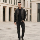 Taj Signature Silverstone Striped Sleeve Leather Biker Jacket - View 1000166339