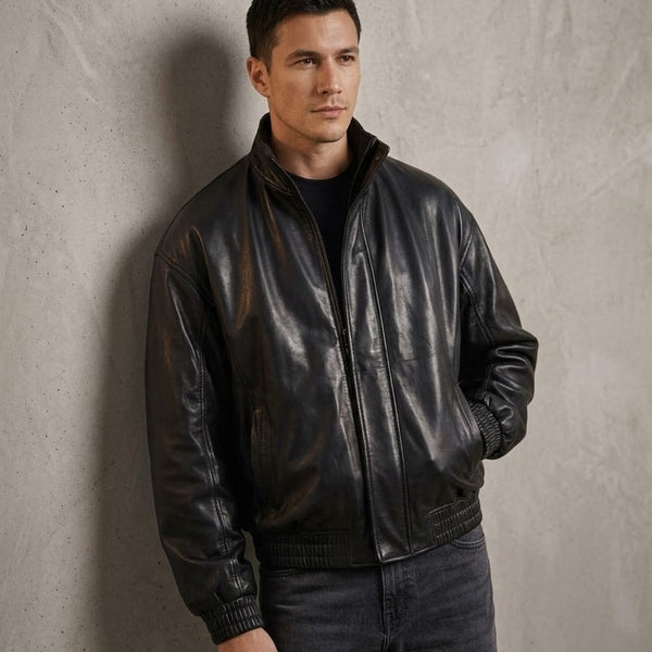 Taj Signature Nocturne Crinkled Nappa Bomber Close-up 1