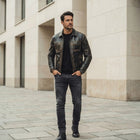 Taj Heritage Detroit Distressed Charcoal Leather Trucker Jacket - View 1000166378