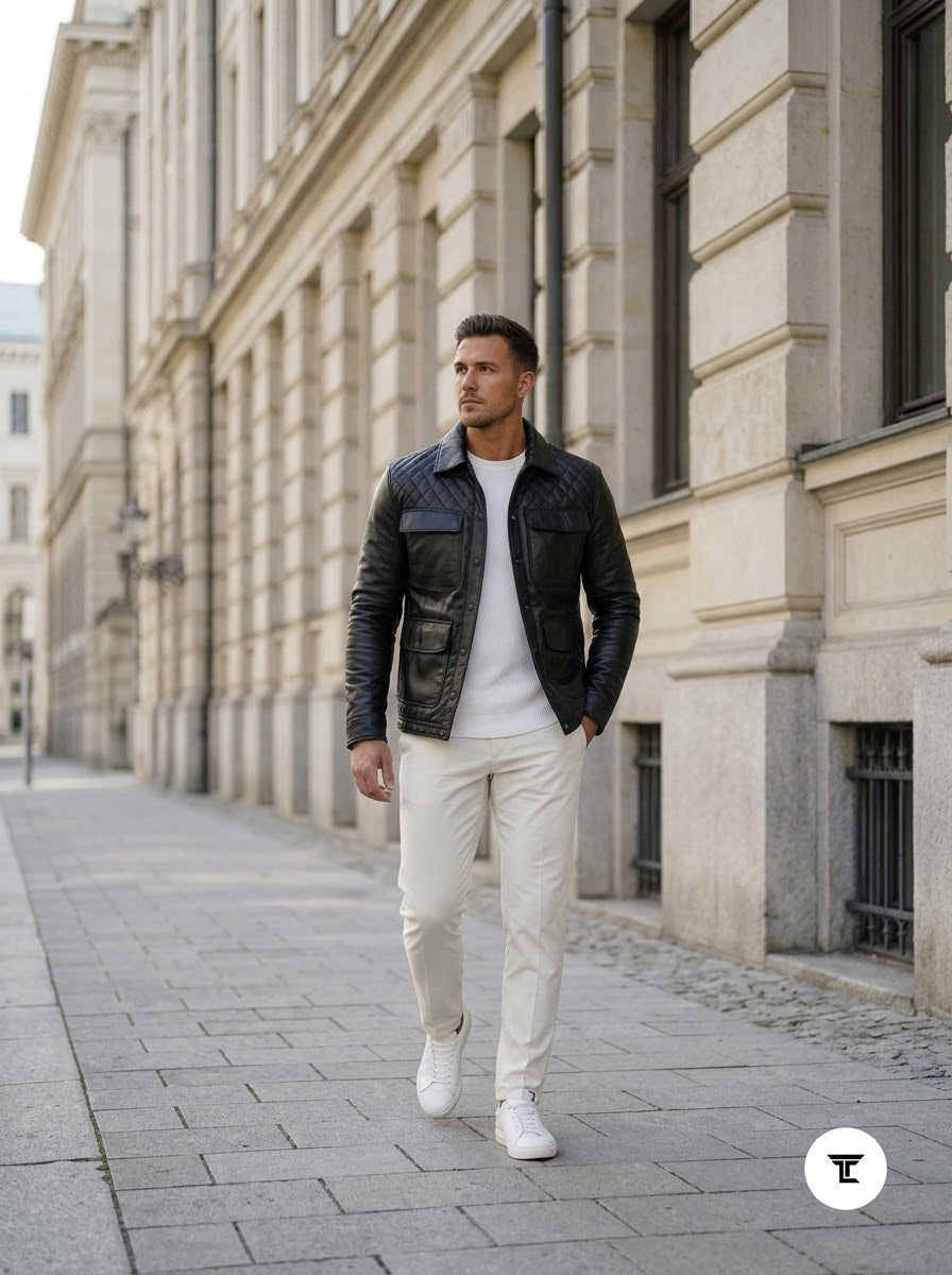 Taj Signature Vanguard Quilted Shoulder Leather Jacket