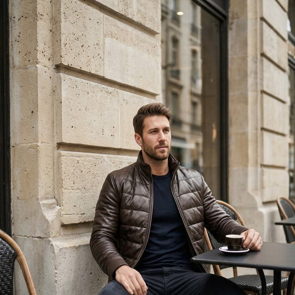 Taj Imperial St. Moritz Brown Channel Quilted Leather Puffer Jacket Close-up 3