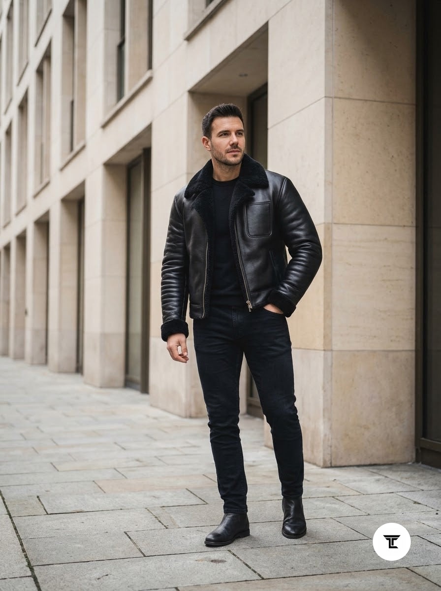 Taj Signature Aspen Black Shearling Aviator Jacket