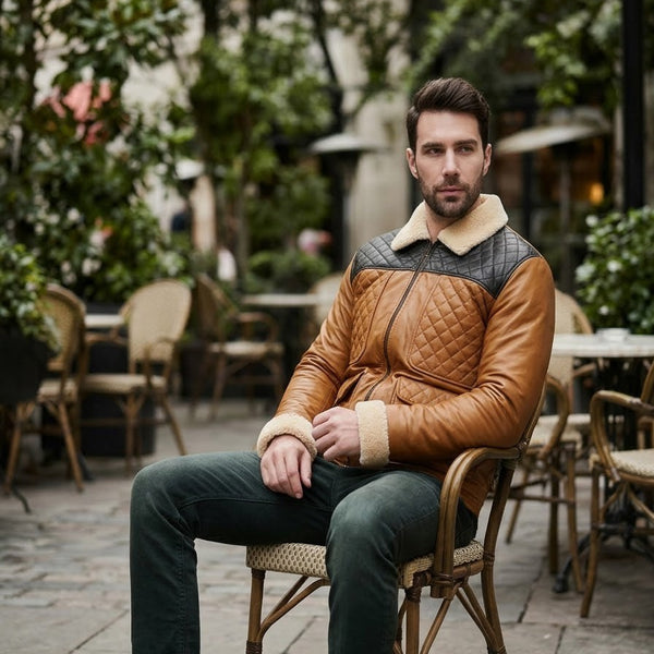Taj Signature Alpine Mustard Quilted Sherpa Jacket Close-up 3