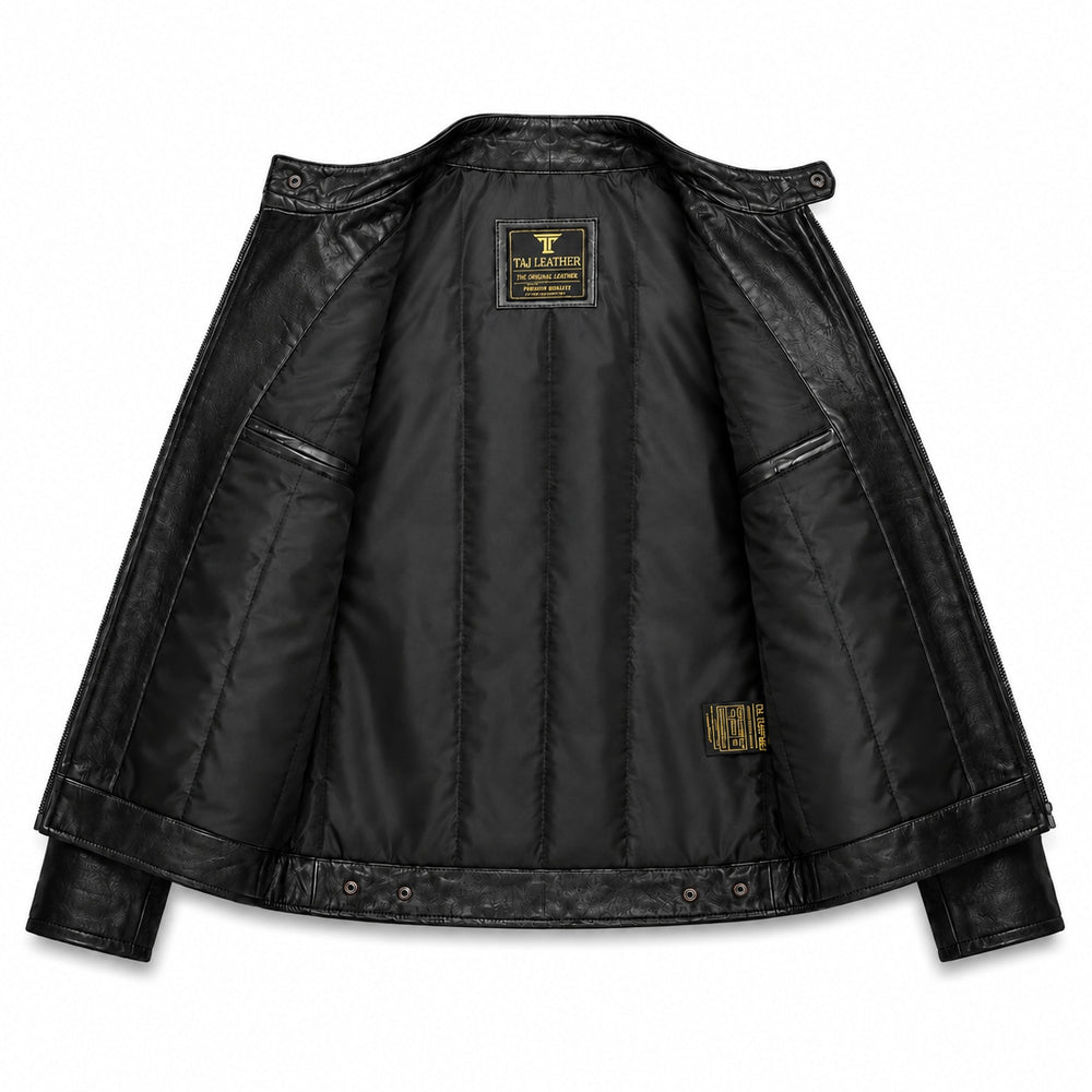 Stickers Design Leather Jacket - By Taj Leather Pure Black