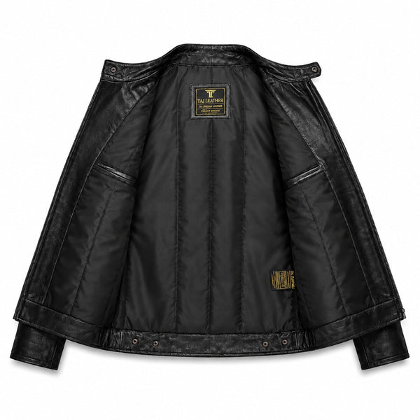Stickers Design Leather Jacket - By Taj Leather Pure Black