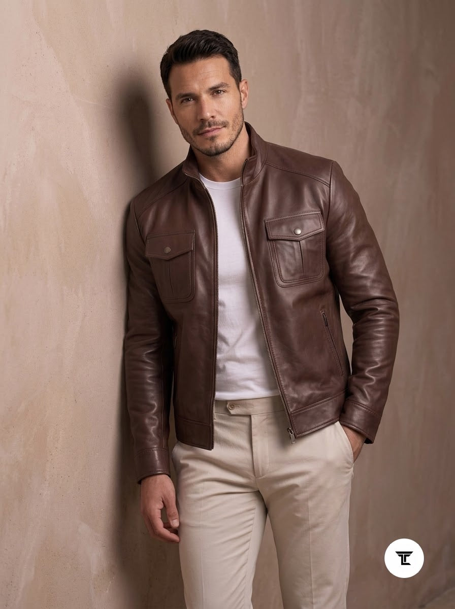 Taj Heritage Chestnut Harrington Leather Jacket