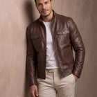 Taj Heritage Chestnut Harrington Leather Jacket