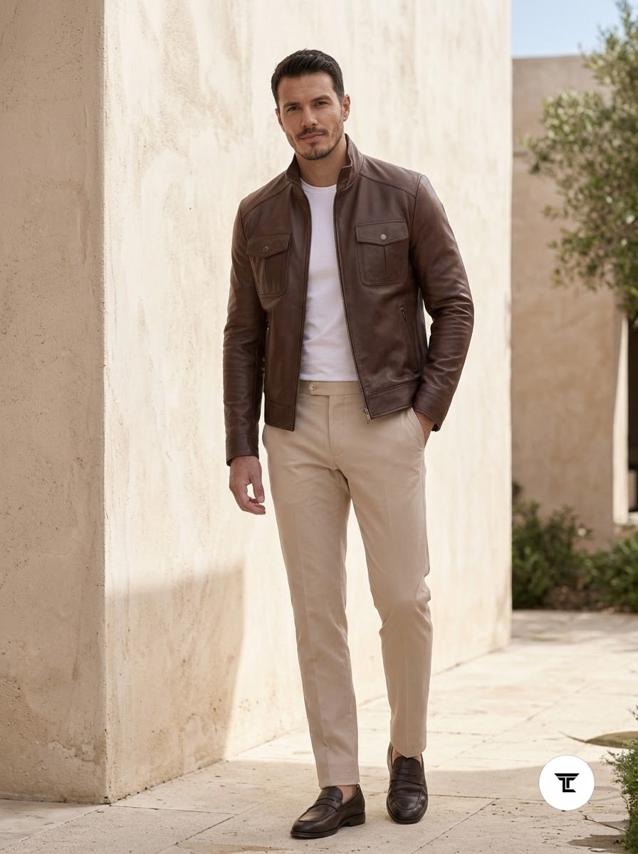 Taj Heritage Chestnut Harrington Leather Jacket