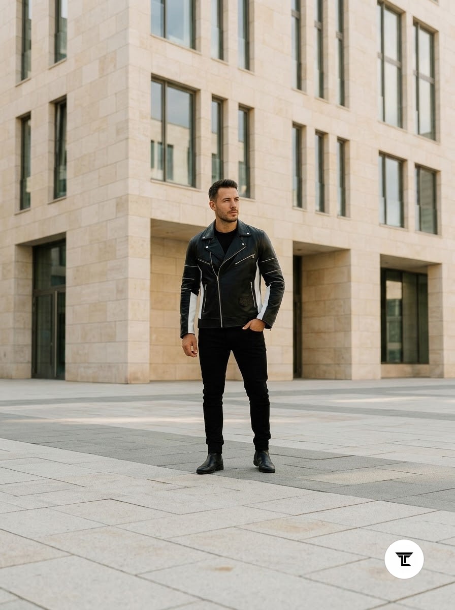 Taj Signature Stealth Black Biker Leather Jacket