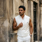 Taj Royal Ivory Double-Breasted Sleeveless Leather Vest - View 1000166285