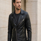 Taj Bespoke Phantom Ribbed Asymmetric Biker Leather Jacket
