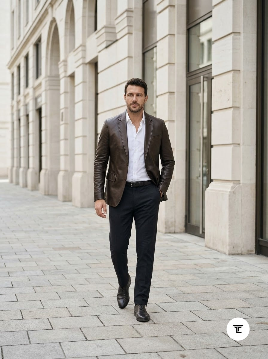 Taj Bespoke Tuscany Espresso Leather Blazer
