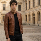 Taj Signature Verona Cognac Tan Distressed Cafe Racer Jacket - View 1000166695