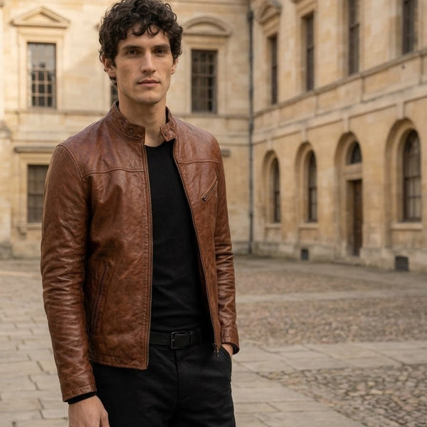 Taj Signature Verona Cognac Tan Distressed Cafe Racer Jacket