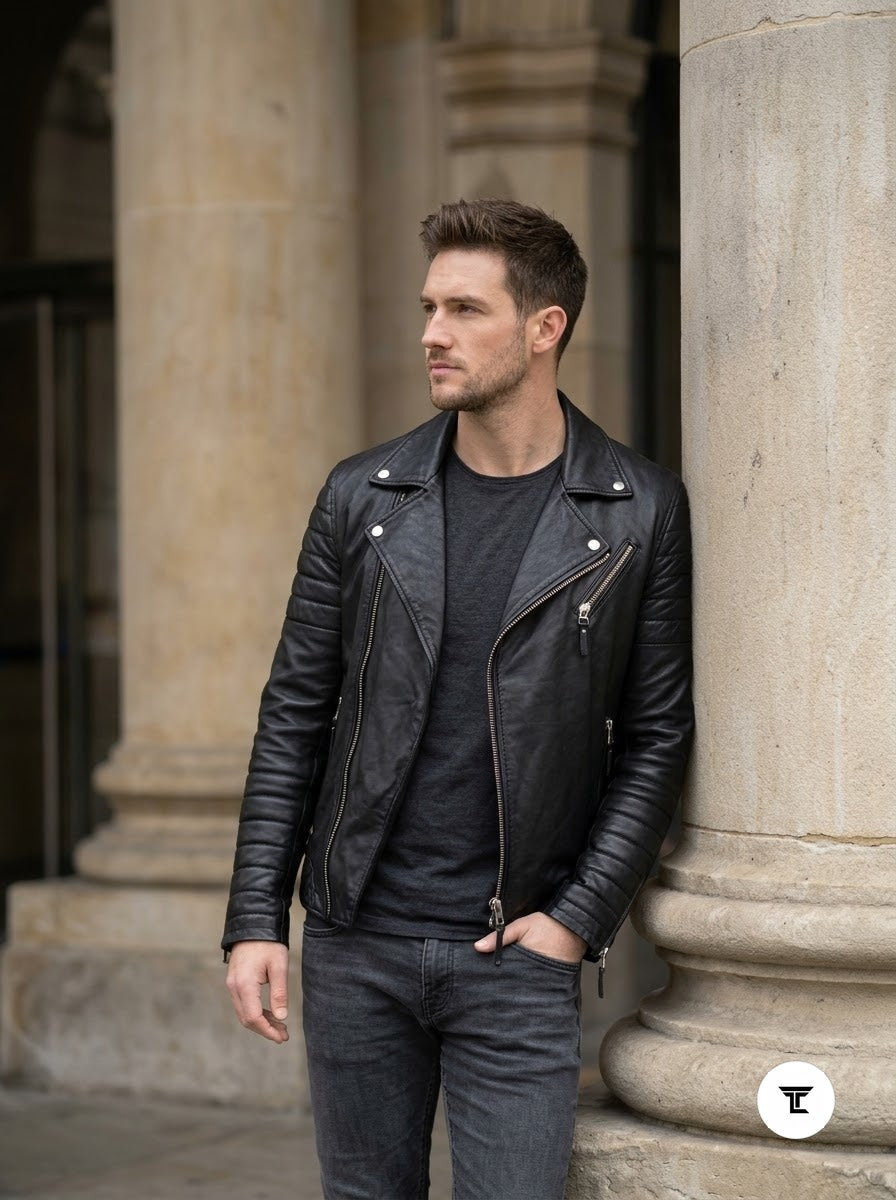 Taj Signature Milano Asymmetrical Black Double-Rider Biker Jacket - View 1000166580