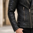 Taj Bespoke Phantom Ribbed Asymmetric Biker Leather Jacket