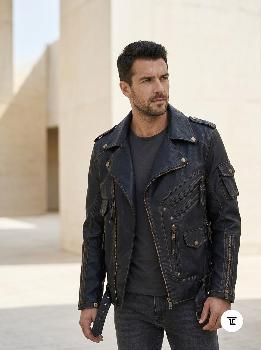 Taj Signature Rebellious Double-Rider Leather Jacket
