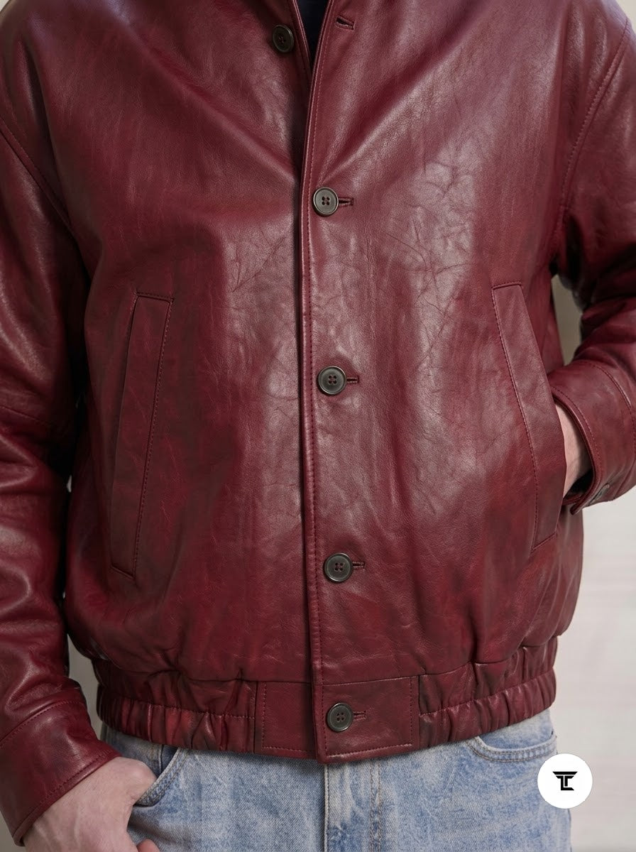 Taj Signature Crimson Burgundy Leather Bomber
