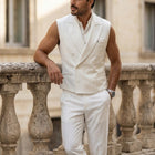 Taj Royal Ivory Double-Breasted Sleeveless Leather Vest - View 1000166286