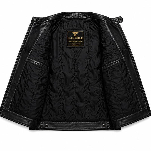 TAJ LEATHER Men's Genuine Leather Jacket | 100% Genuine Leather Cafe Racer Biker Jacket | Premium Quilted Motorcycle Jacket | Black | 3XL