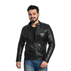 TAJ LEATHER Black Leather Jacket for Men – Premium Genuine Leather Jacket with Round Neck & Shoulder Design