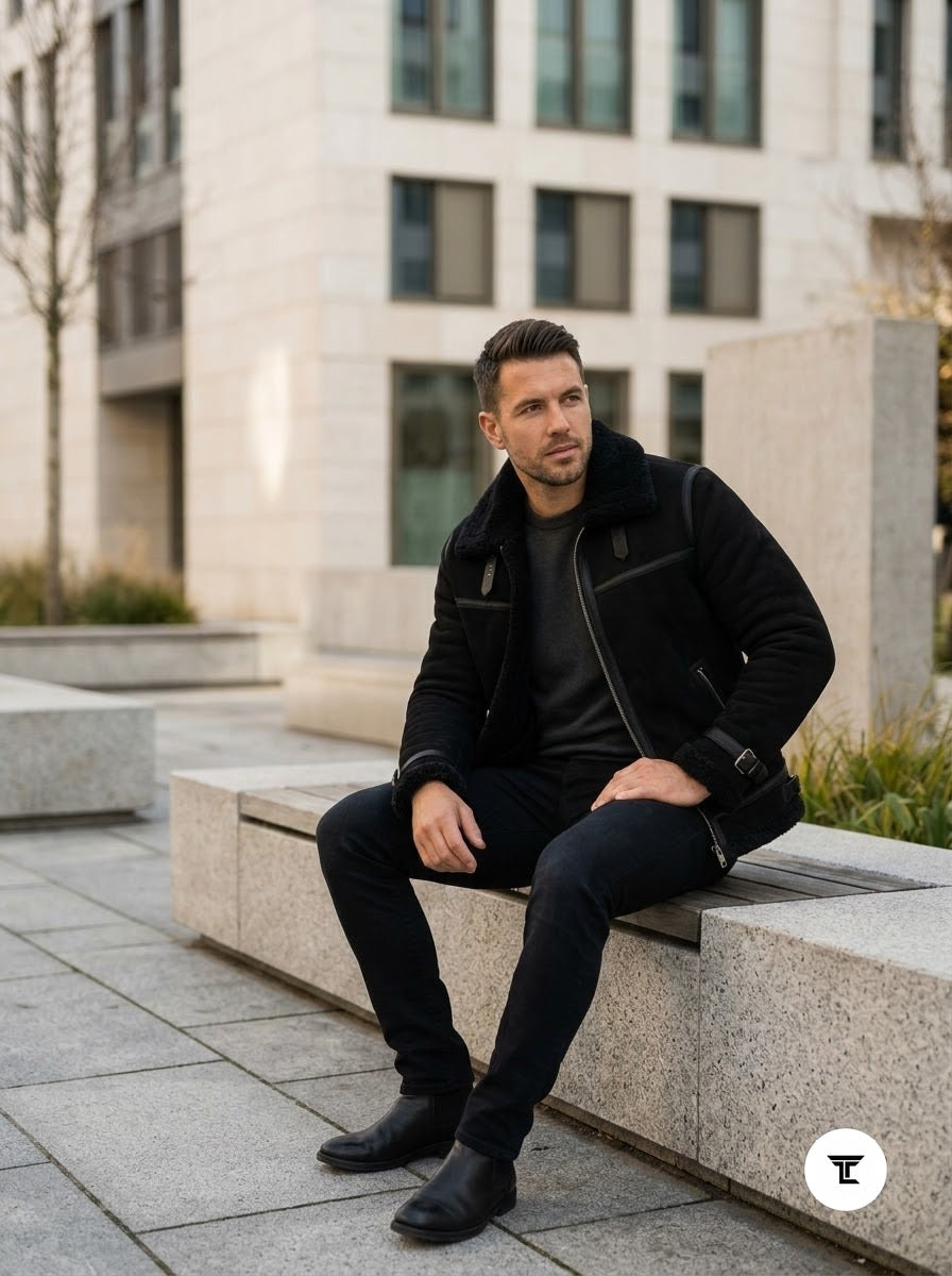 Taj Signature Obsidian Black Suede Harrington Jacket