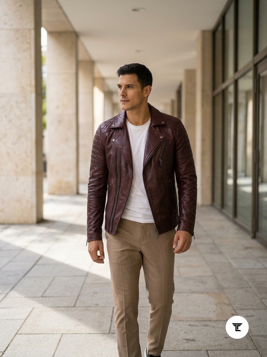 Taj Signature Cognac Biker Leather Jacket