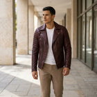 Taj Signature Cognac Biker Leather Jacket