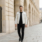 Taj Signature Alpine White Twin-Stripe Cafe Racer Jacket
