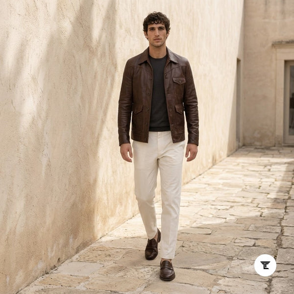 Taj Artisan Tuscany Vintage Brown Full-Grain Leather Overshirt