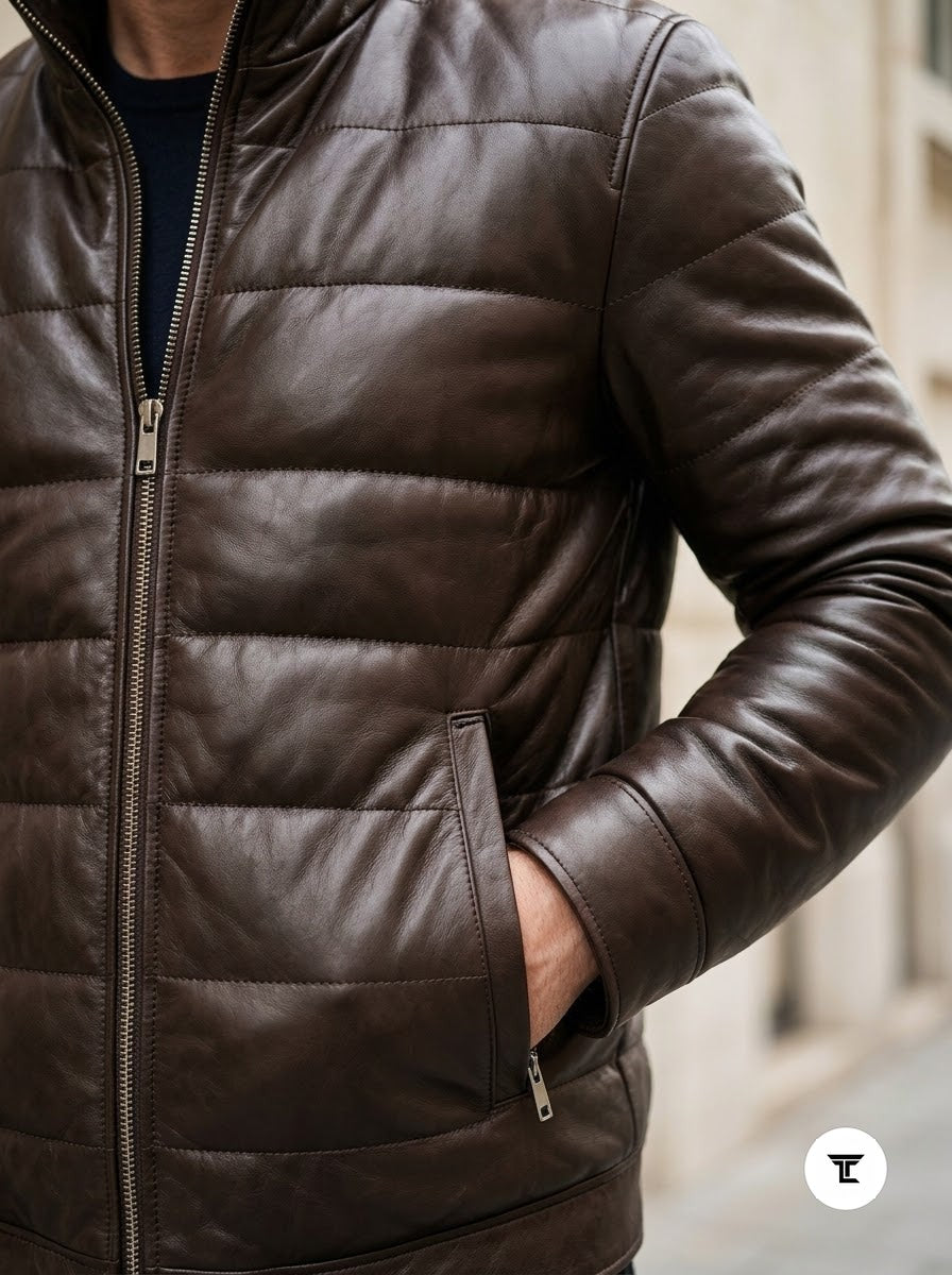 Taj Imperial St. Moritz Brown Channel Quilted Leather Puffer Jacket - View 1000166569