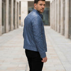 Taj Bespoke Air Force Slate Blue Lambskin Cafe Racer Leather Jacket - View 1000166677