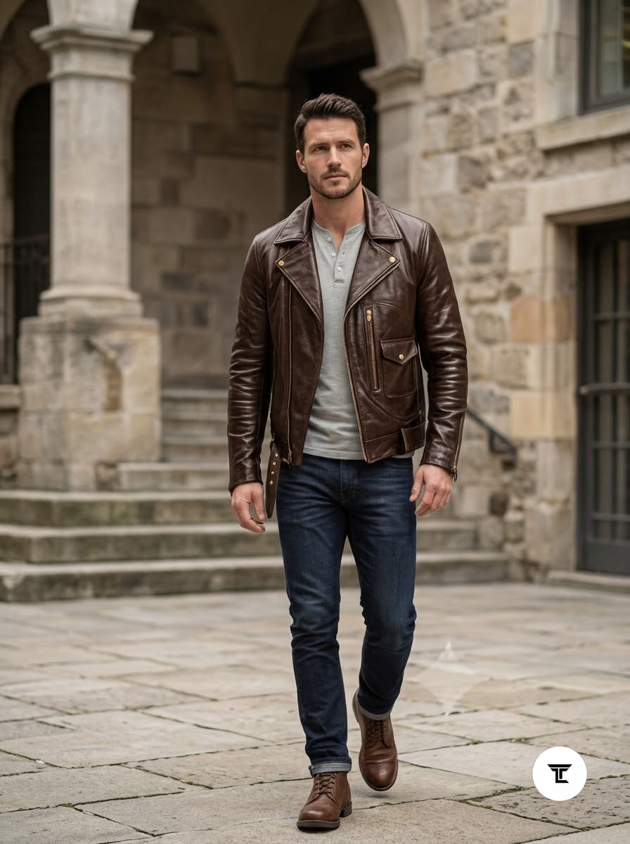 Taj Heritage Maverick Cognac Double-Rider Biker Jacket