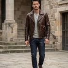 Taj Heritage Maverick Cognac Double-Rider Biker Jacket