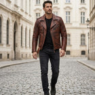 Taj Heritage Dakota Distressed Cognac Moto Leather Jacket