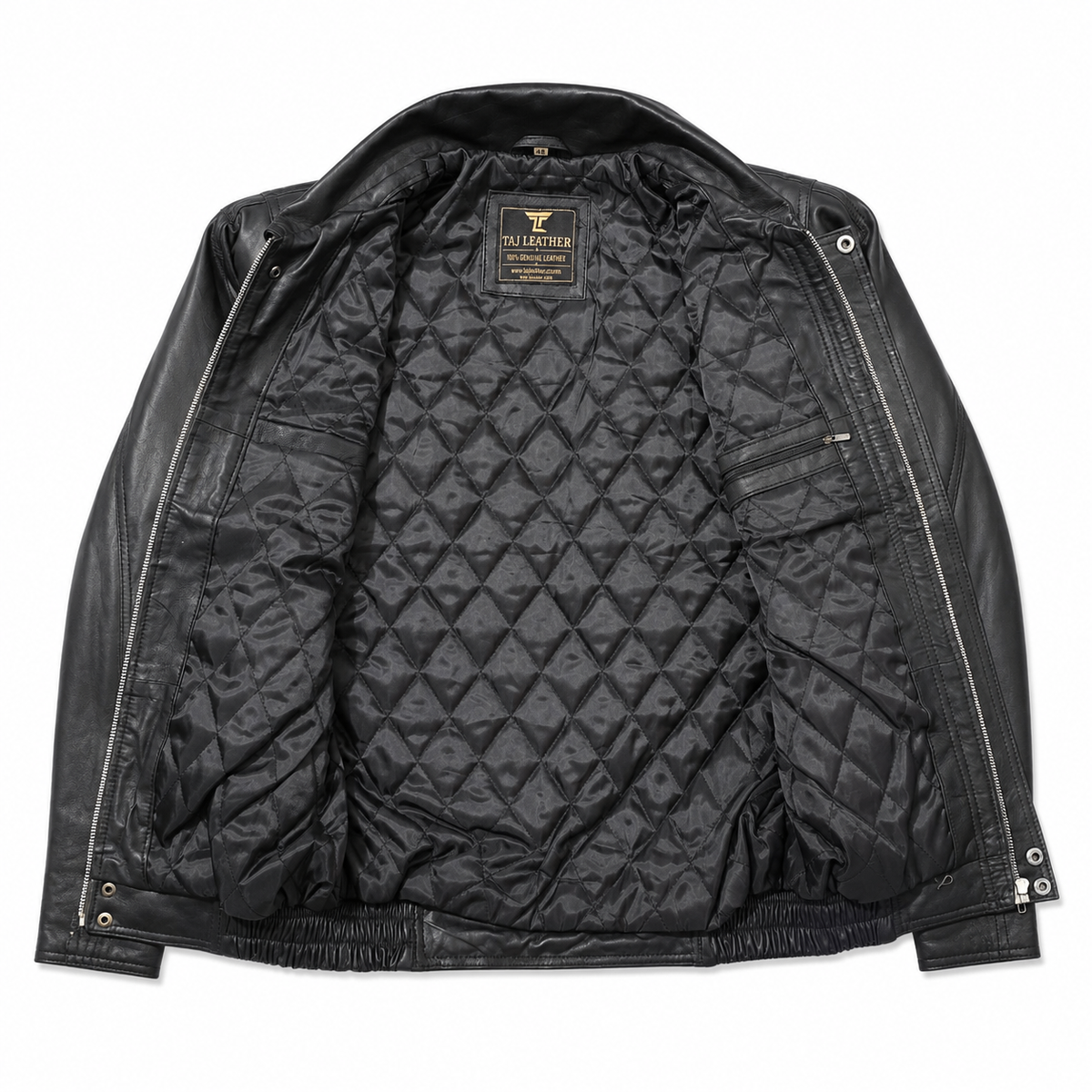 Elastic Leather Jacket - By Taj Leather Pure Black