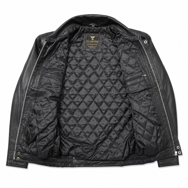 Elastic Leather Jacket - By Taj Leather Pure Black