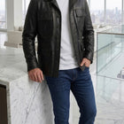 Taj Bespoke Washed Charcoal Nappa Leather Shirt Jacket