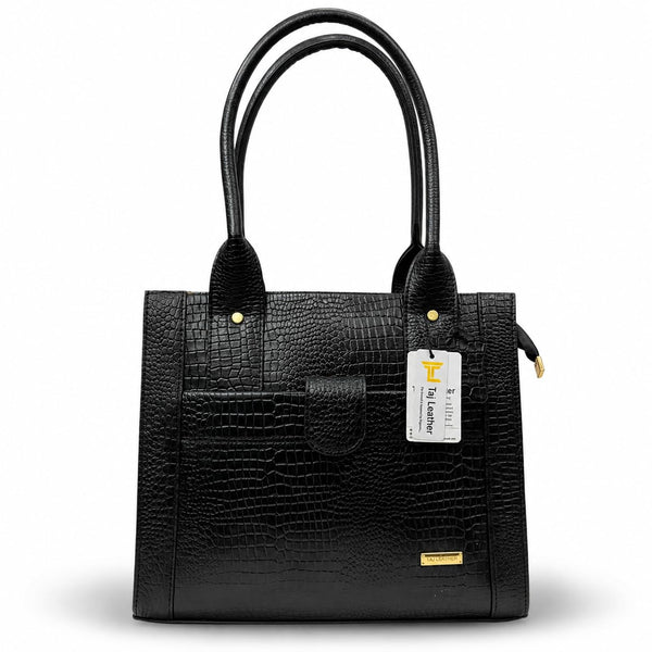 TAJ LEATHER Genuine Leather Handbag for Women, Premium Crocodile Pattern Tote Bag, Spacious Ladies Purse for Office, Work, Shopping & Daily Use, Stylish Shoulder Bag