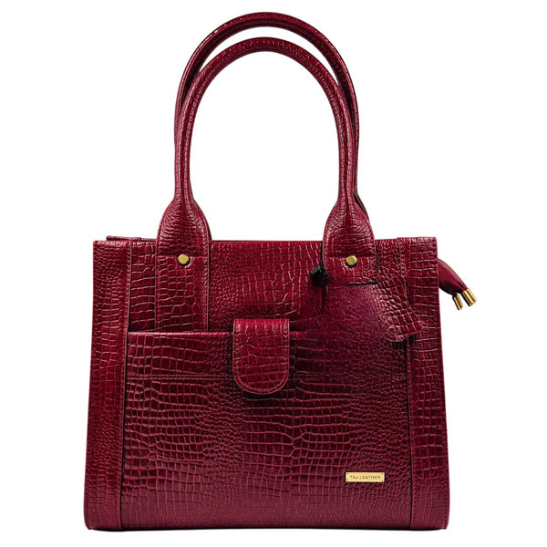 TAJ LEATHER Genuine Leather Handbag for Women, Premium Crocodile Pattern Tote Bag, Spacious Ladies Purse for Office, Work, Shopping & Daily Use, Stylish Shoulder Bag
