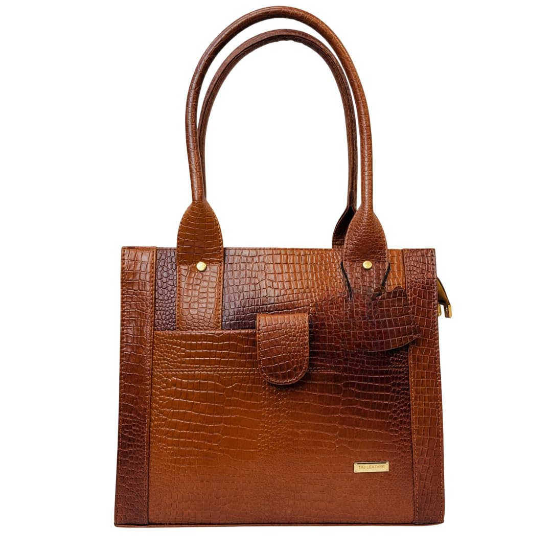 TAJ LEATHER Genuine Leather Handbag for Women, Premium Crocodile Pattern Tote Bag, Spacious Ladies Purse for Office, Work, Shopping & Daily Use, Stylish Shoulder Bag