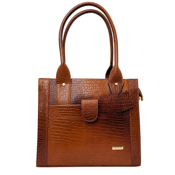 TAJ LEATHER Genuine Leather Handbag for Women, Premium Crocodile Pattern Tote Bag, Spacious Ladies Purse for Office, Work, Shopping & Daily Use, Stylish Shoulder Bag
