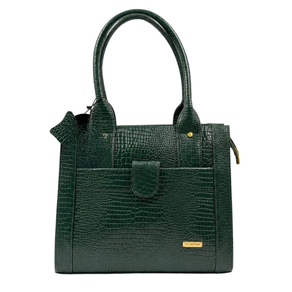 TAJ LEATHER Genuine Leather Handbag for Women, Premium Crocodile Pattern Tote Bag, Spacious Ladies Purse for Office, Work, Shopping & Daily Use, Stylish Shoulder Bag