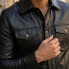 Taj Bespoke Tribeca Black Leather Button Overshirt