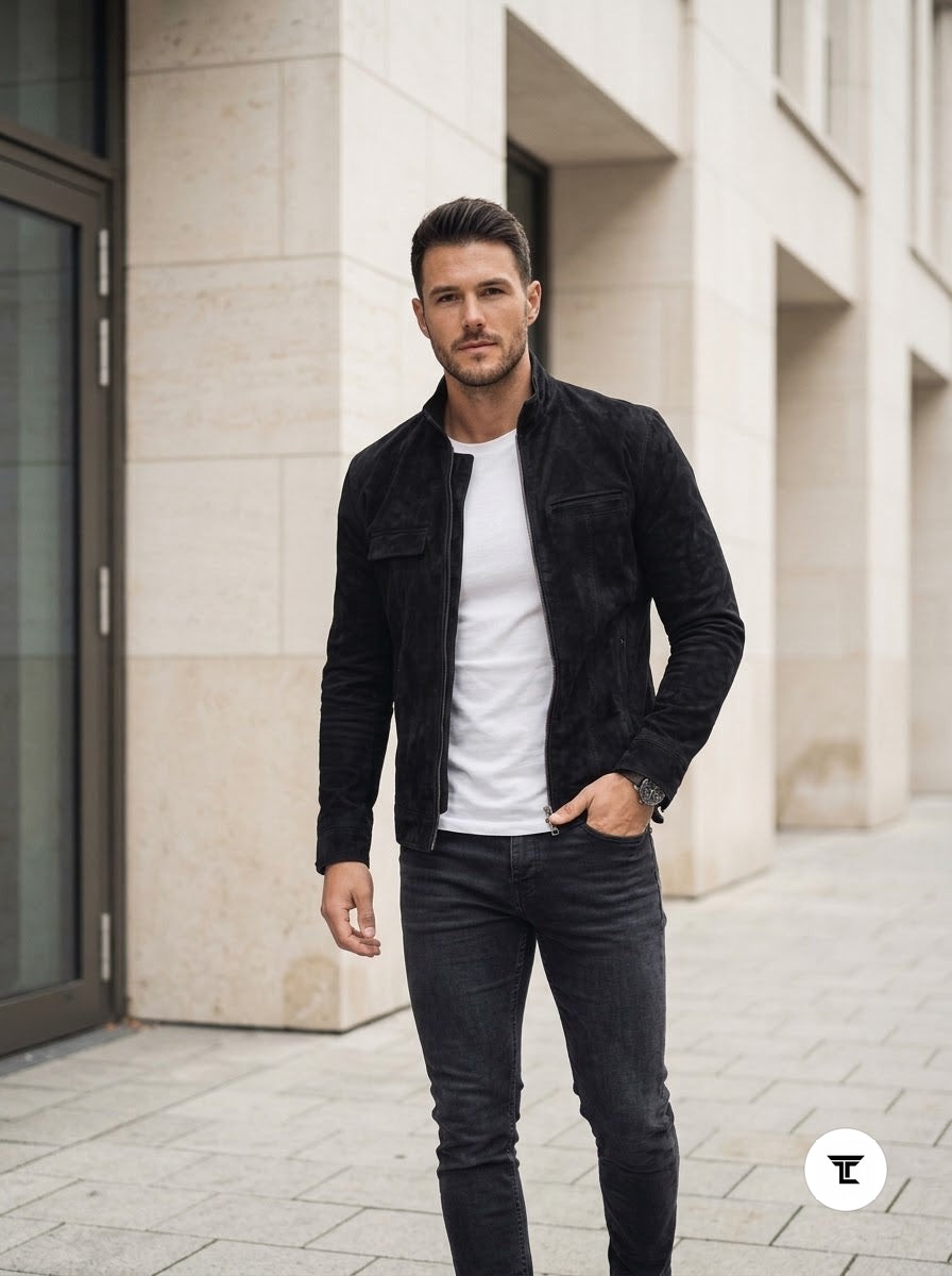 Taj Signature Onyx Suede Button-Up Leather Overshirt