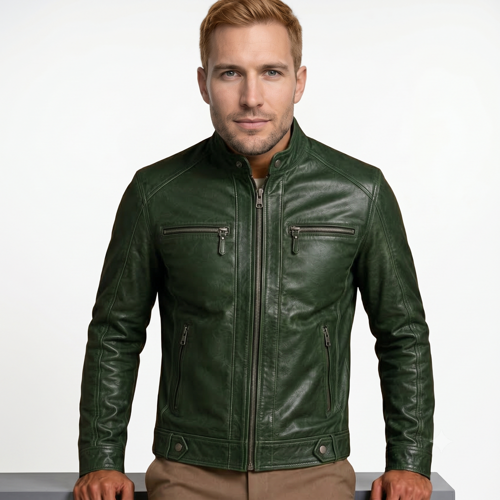 Bumper Green Leather Jacket GGREEN