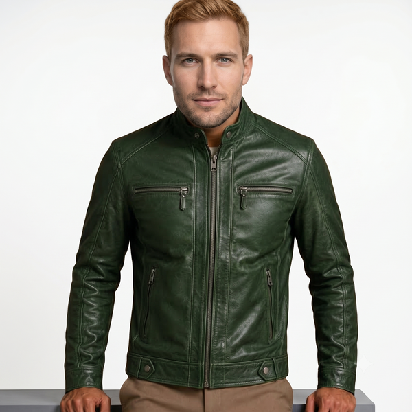 Bumper Green Leather Jacket GGREEN